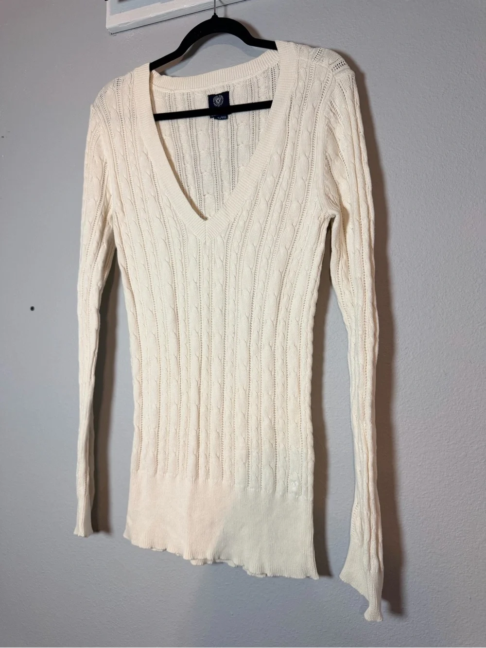American Eagle Cable Knit Tunic Sweater Size XL Cream V-Neck Bella Swan Y2K - Picture 4 of 8